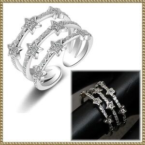 Silver Tone Star Cubic Zirconia Adjustable Ring